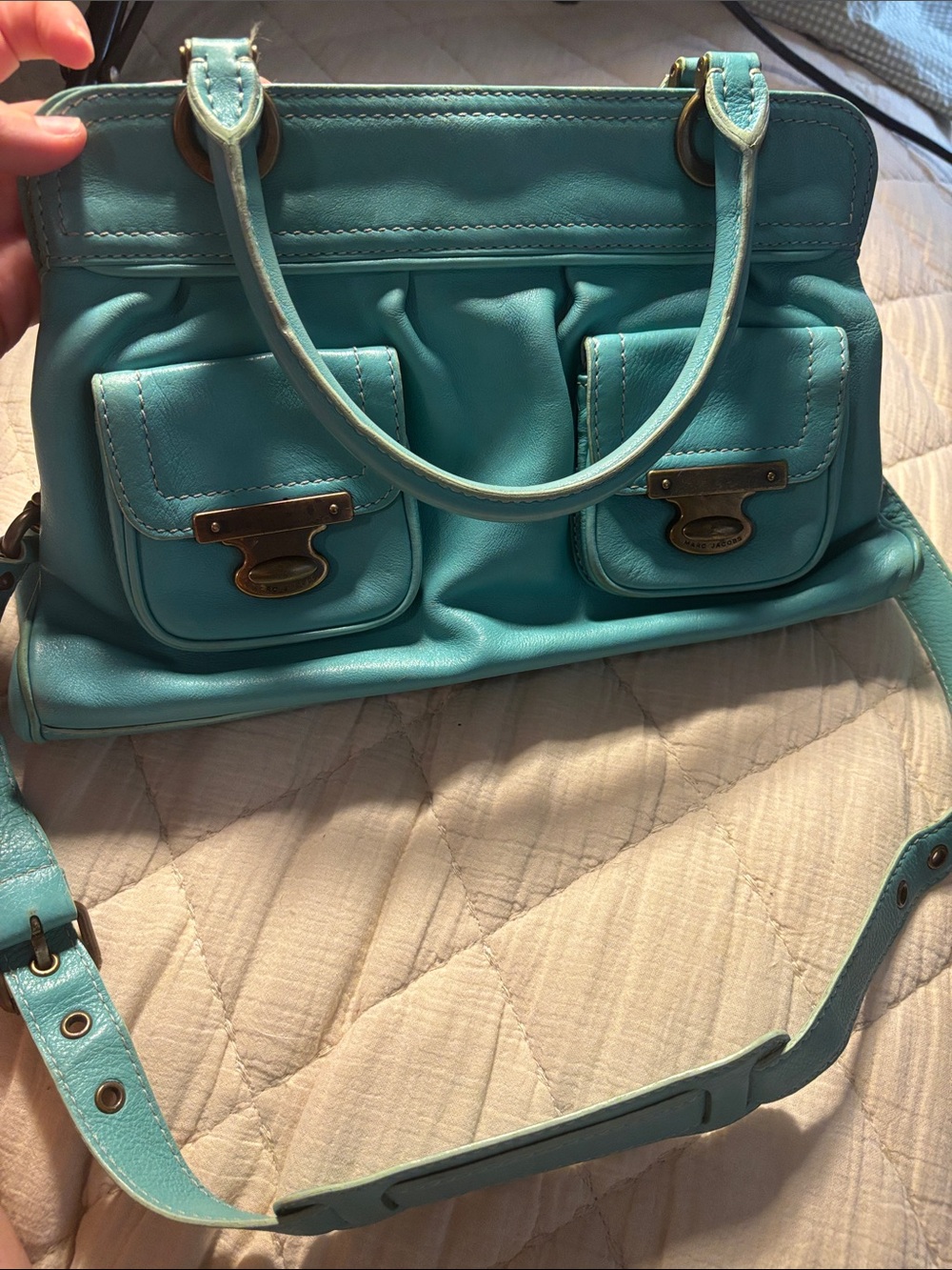 Marc Jacobs Turquoise Leather Double-Pocket Satchel